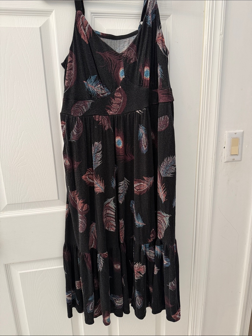 torrid Black Feather-Print Midi Dress with V-Neck